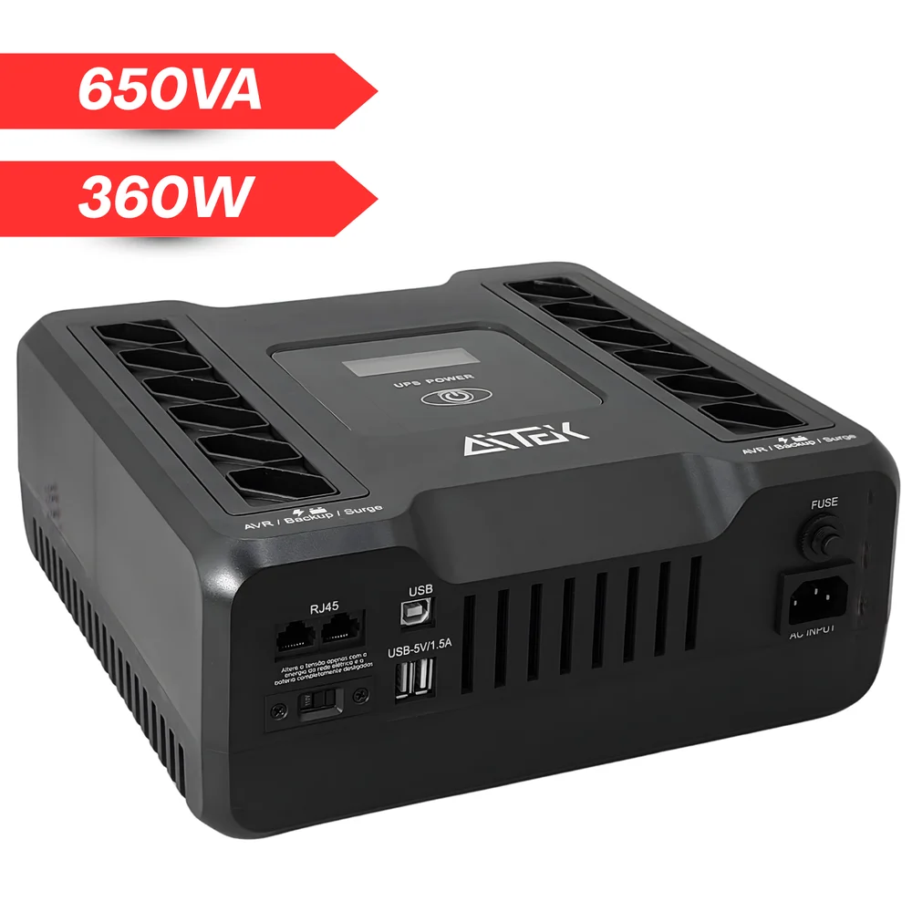 Imagem 1 de 5 do produto Nobreak 650va 360w Com Estabilizador Avr E Painel Lcd Multicolorido Senoidal Simulada Com Conexão Usb Para Computador