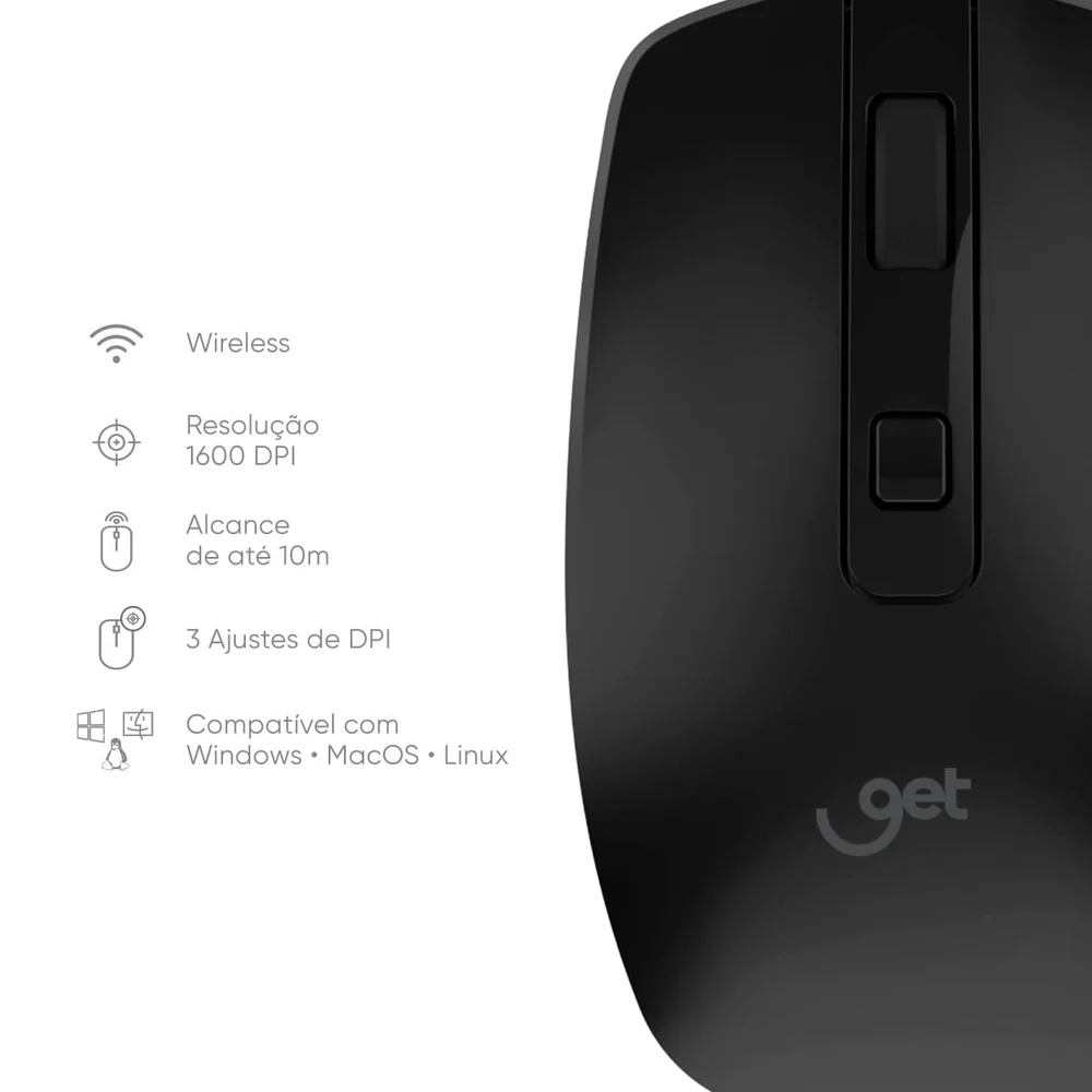 Imagem 4 de 4 do produto Mouse Sem Fio Usb Get Comfort Preto