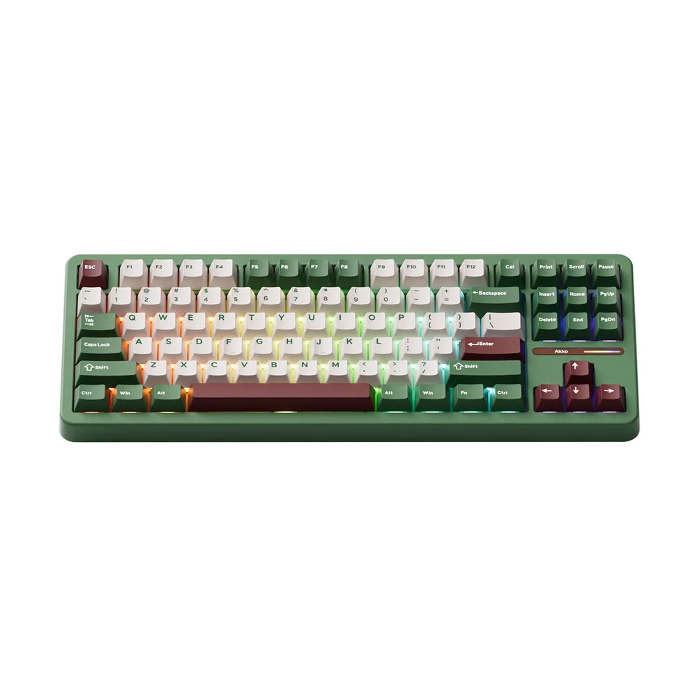 Teclado Mecanico Gamer Tac87 Matcha Red Bean RGB Wireless Switch Cilantro Tatil Akko Verde, Branco E Vermelho