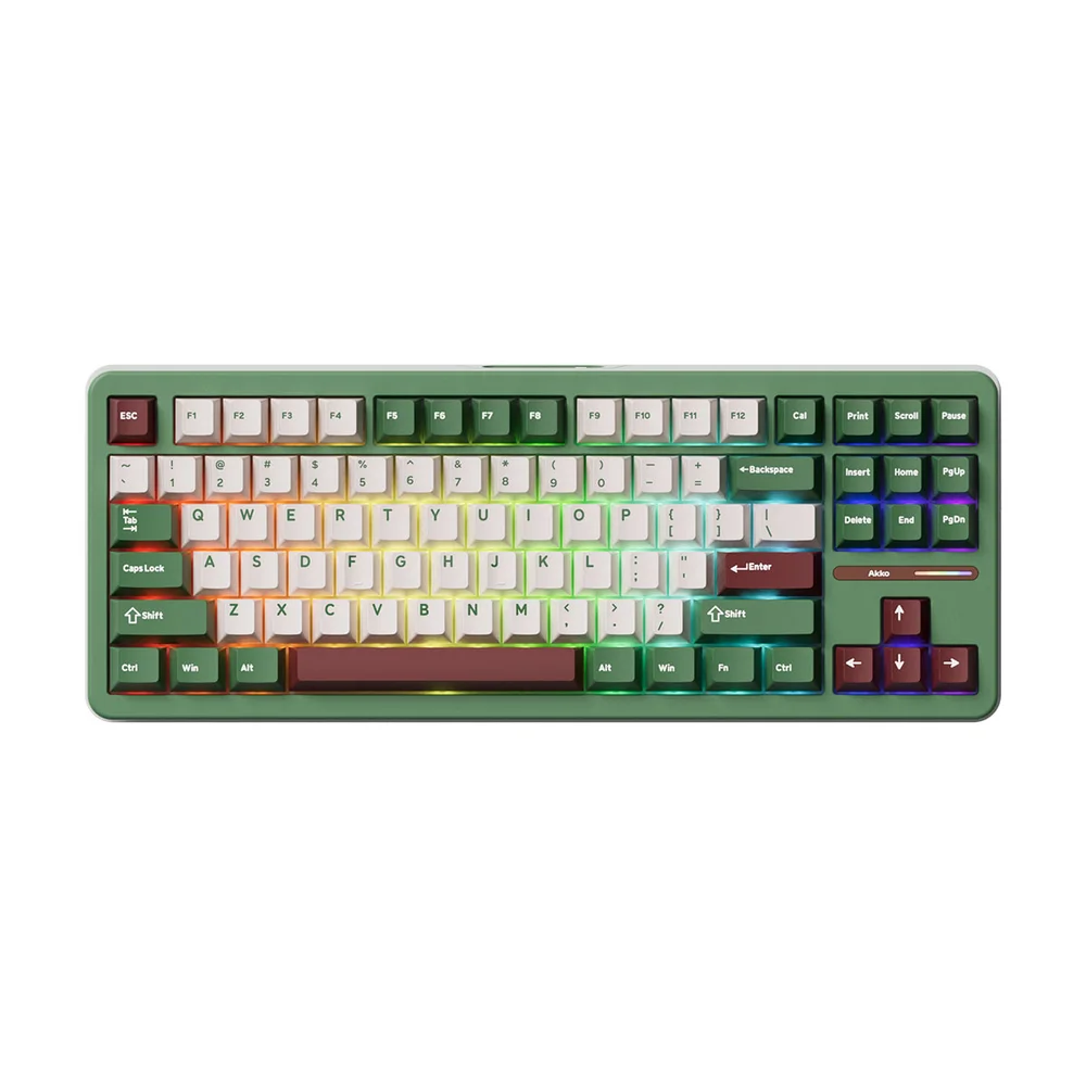 Teclado Mecanico Gamer Tac87 Matcha Red Bean RGB Wireless Switch Cilantro Tatil Akko Verde, Branco E Vermelho