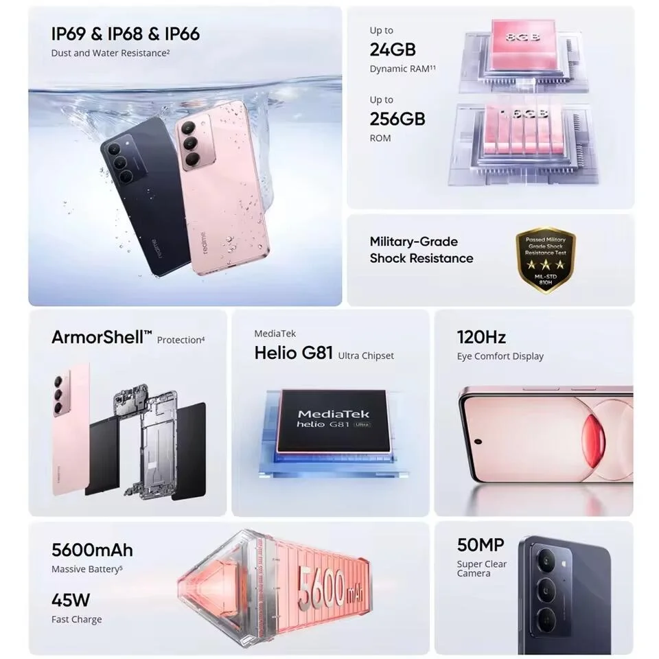 Imagem 4 de 5 do produto Smartphone Realme C75x 8/256gb Nfc Ip69 - Rosa