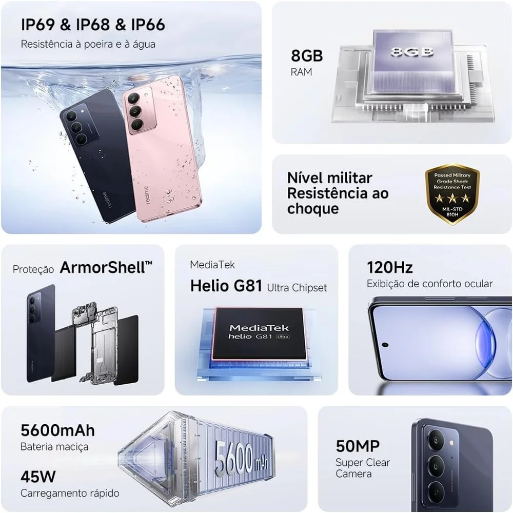 Imagem 5 de 5 do produto Smartphone Realme C75x 8/256gb Nfc Ip69 - Rosa