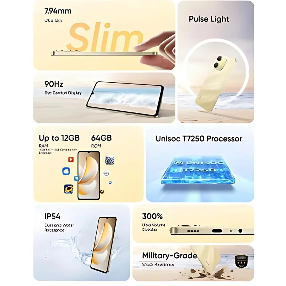 Imagem 3 de 4 do produto Smartphone Realme Note 70 8/256gb Ultra Slim - Dourado