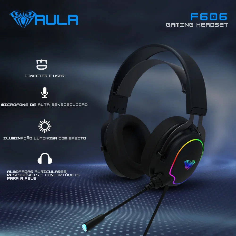 Imagem 4 de 5 do produto Headset Gamer Aula F606 RGB Com Microfone De Alta Sensibilidade