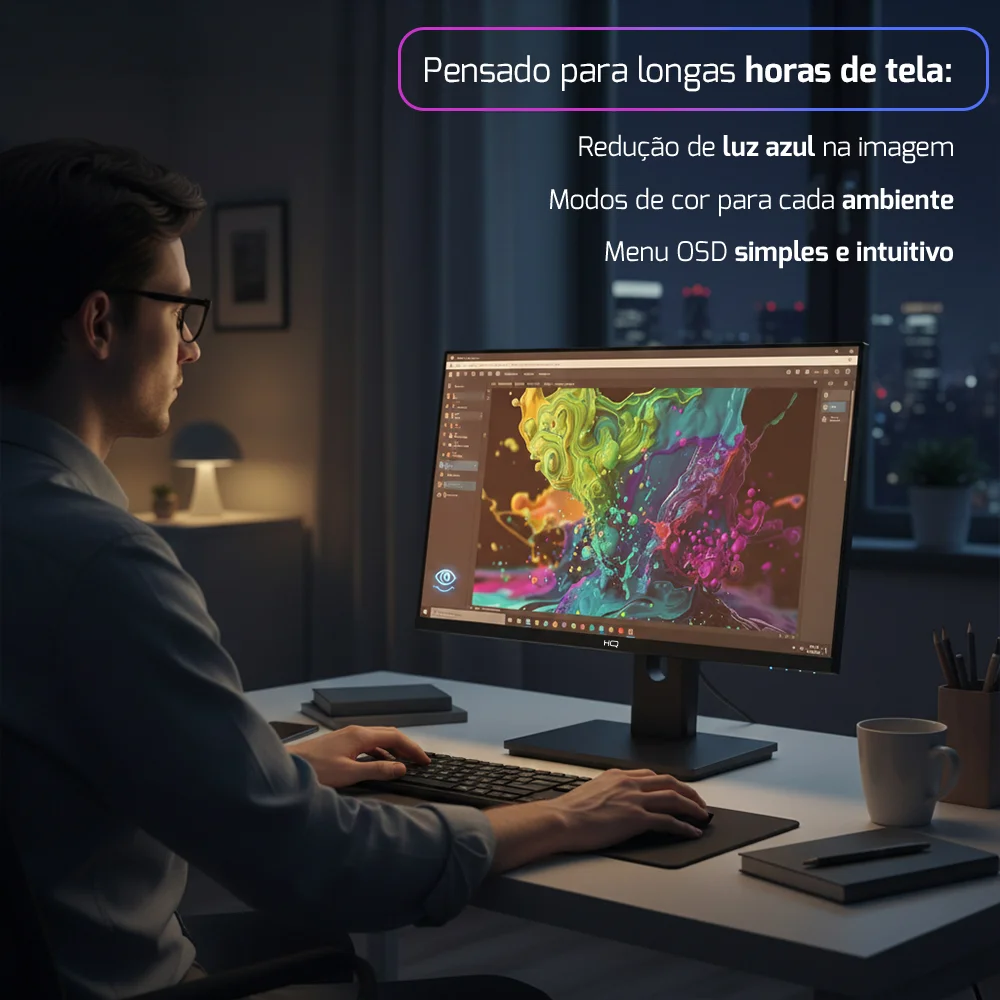 Imagem 2 de 5 do produto Monitor 24" Hq Pro, 100hz, Fullhd+ 1920x1080, Widescreen, HDMI, Vga, Vesa, Ajuste De Inclinação - M24100hq