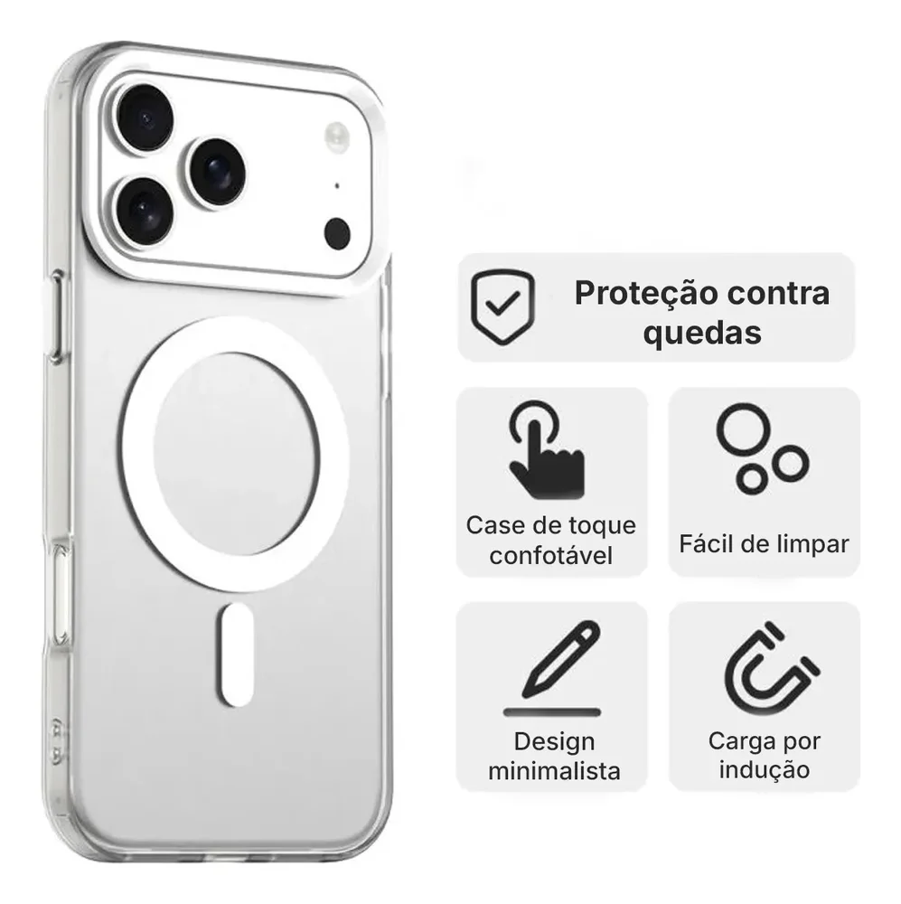 Imagem 3 de 5 do produto Capa Capinha Mag Safe Premium Para Iphone 17 Pro Max Transparente
