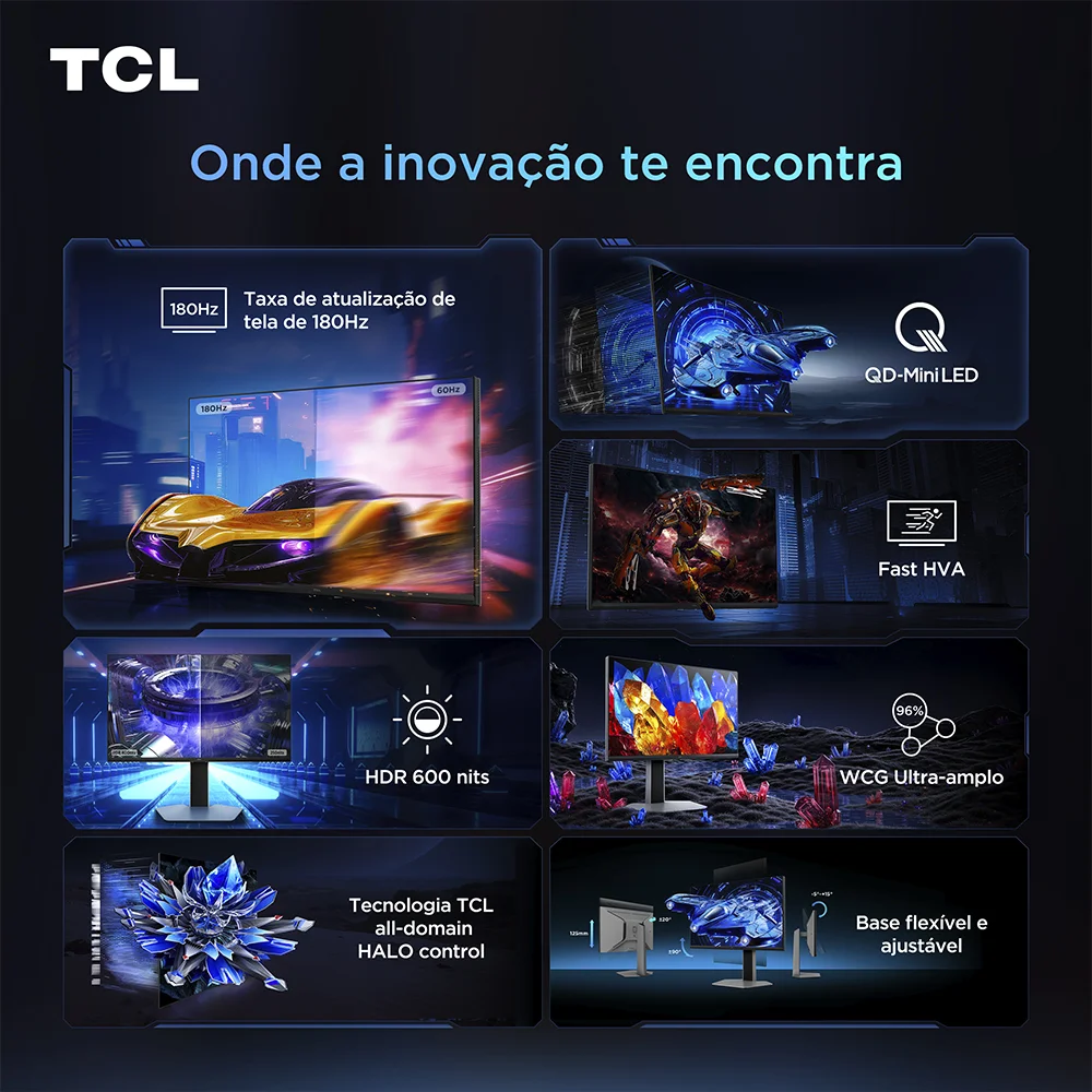 Monitor Gamer TCL 27 Polegadas QLED Mini LED QHD G64 180Hz 1ms (GtG) Freesync HDR 600 nits 27G64 Monitor Gamer TCL 27 Polegadas QLED Mini LED QHD G64 180Hz 1ms (GtG) Freesync HDR 600 nits 27G64