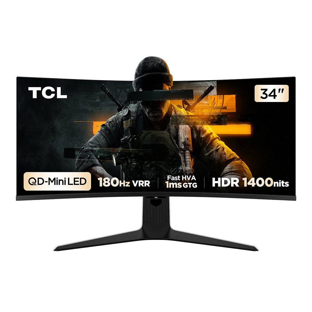 Monitor Gamer Curvo TCL 34 Polegadas QLED Mini LED WQHD R83Q 180Hz 1ms (GtG) HDR 1400 nits 34R83Q