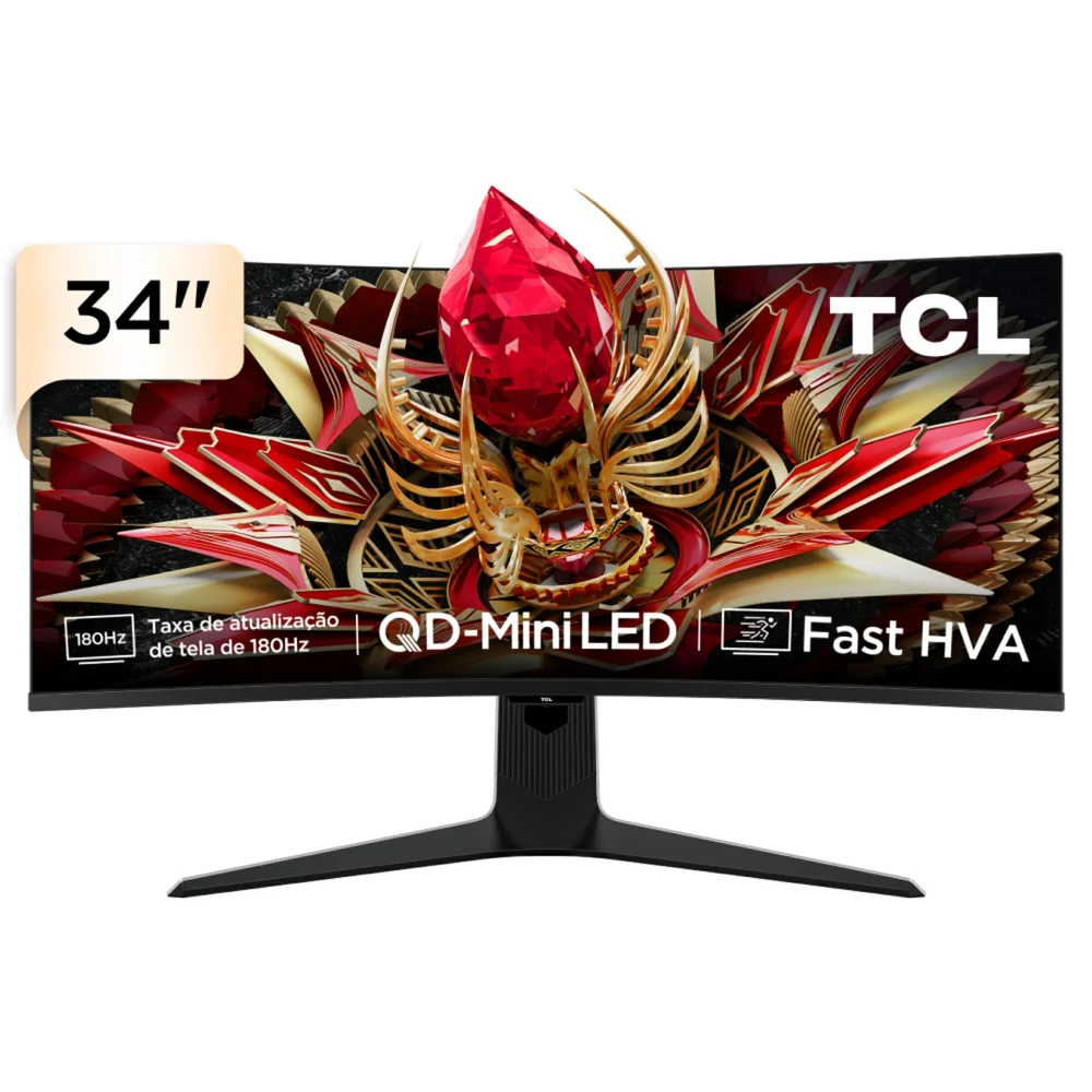 Monitor Gamer Curvo TCL 34 Polegadas QLED Mini LED WQHD R83Q 180Hz 1ms (GtG) HDR 1400 nits 34R83Q Monitor Gamer Curvo TCL 34 Polegadas QLED Mini LED WQHD R83Q 180Hz 1ms (GtG) HDR 1400 nits 34R83Q