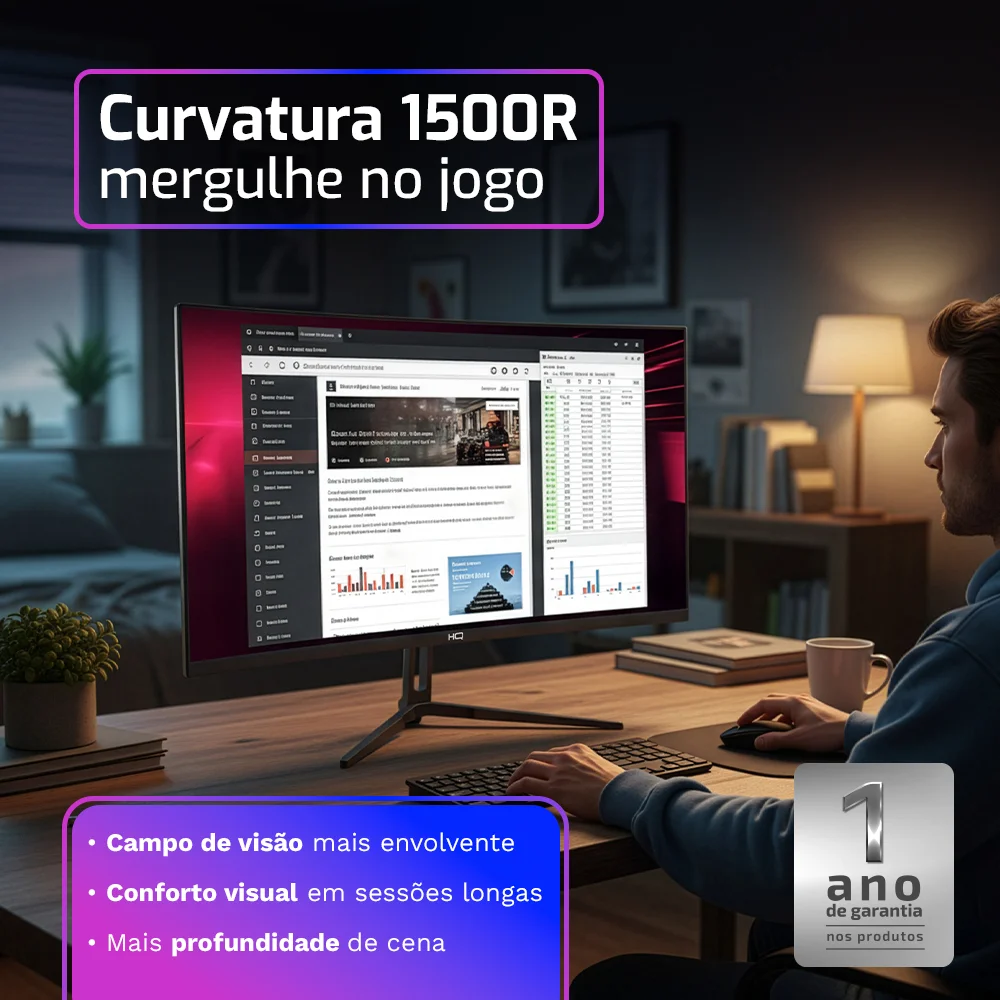 Imagem 5 de 5 do produto Monitor Gamer Hq Ultra 32" Curvo 1ms, 180hz, Quad Hd (qhd) - 2560x1440, Amd Freesync, HDMI, Dp, Hq32c180