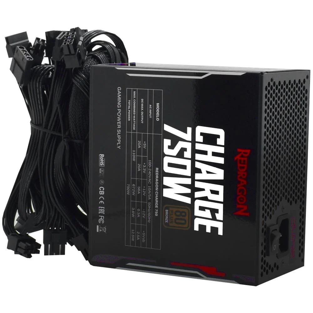 Imagem 5 de 5 do produto Fonte Atx 0750 W Redragon Frc-750w, 80 Plus Bronze, Pfc Ativo, Sem Cabo, Preta