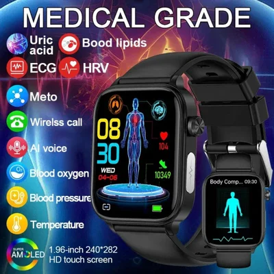 Relógio Inteligente De Grau Médico, Temperatura, Monitor De Ecg Preto 15