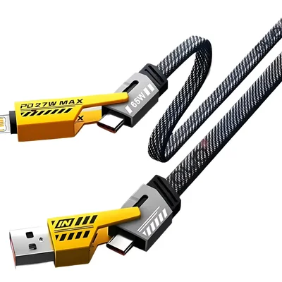 Cabo Usb 4 Em1 65w Rápido Para Iphone Tipo C Cabo Carregador Preto