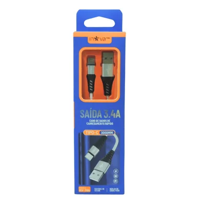 Cabo Dados Carregamento 3.4a Usb Tipo C Prateado 3000mm