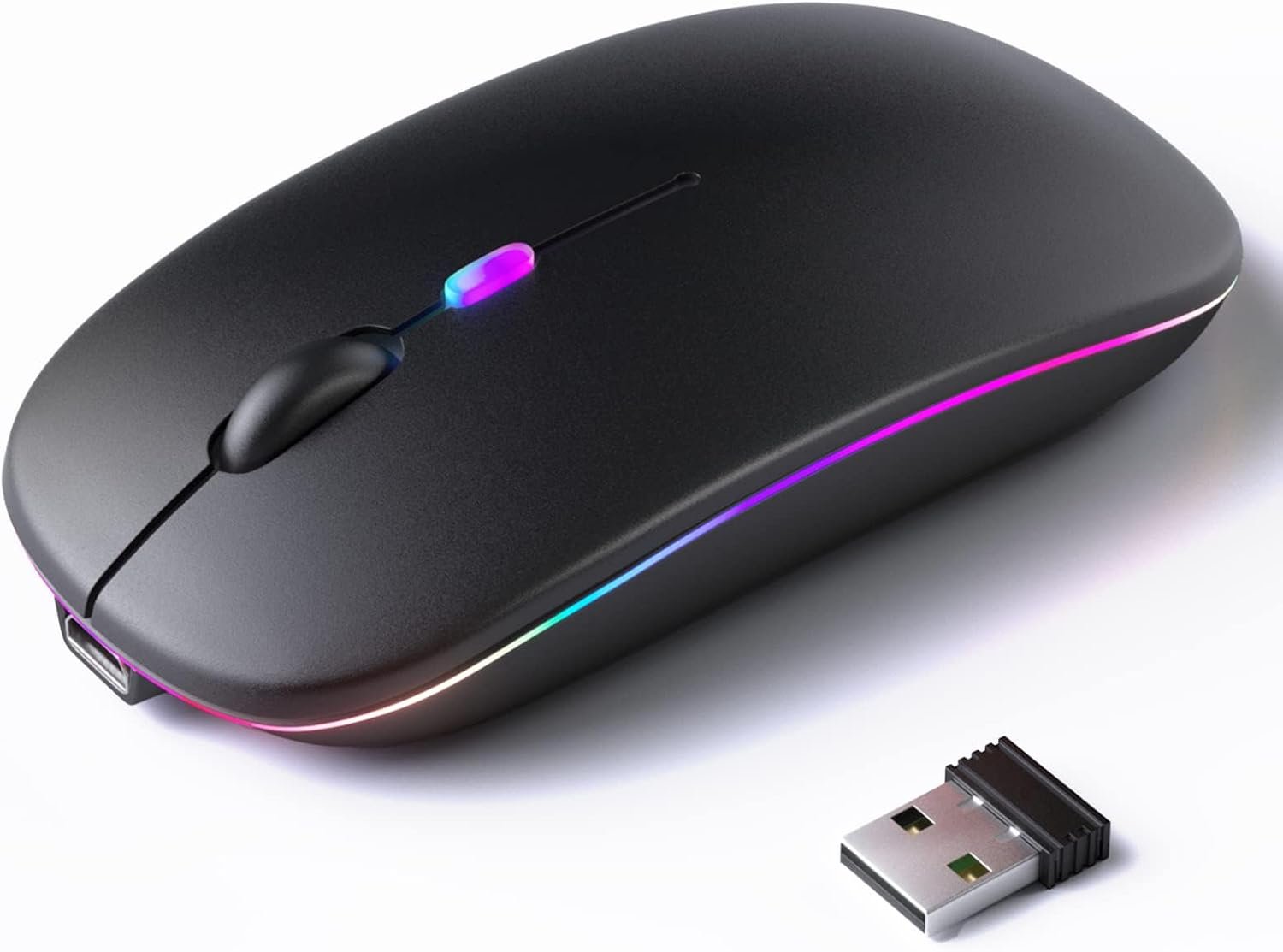 Mouse Sem Fio Recarregável, Ergonômico, Com LED RGB, Conexão Dual Bluetooth 5.0/usb 2.4ghz, Dpi Ajustável, Perfeito Para Notebook, Laptop,pc, Preto