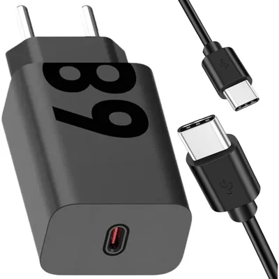 Carregador Turbo Power 68w Rápido + Cabo C + C Para Motorola Preto