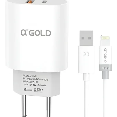 Carregador 40w Turbo Para Iphone 8 X Xr 11 12 13 14 Pro Max Branco