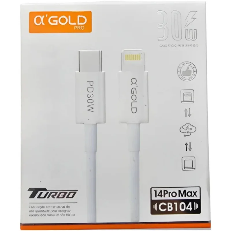 Imagem 2 de 5 do produto Cabo Compatível Lightning 2 Metros 30w | Usb-c Para Iphone Carregamento Ultrarrápido Α'gold Cb-104