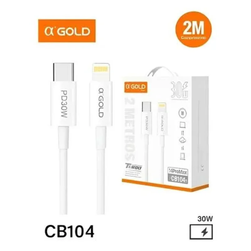 Imagem 3 de 5 do produto Cabo Compatível Lightning 2 Metros 30w | Usb-c Para Iphone Carregamento Ultrarrápido Α'gold Cb-104