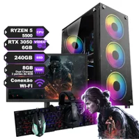 PC Gamer Completo Ryzen 5 5500, RTX 3050 De 6gb, SSD 240GB, Ram 8GB, Wi-fi E Monitor 20´