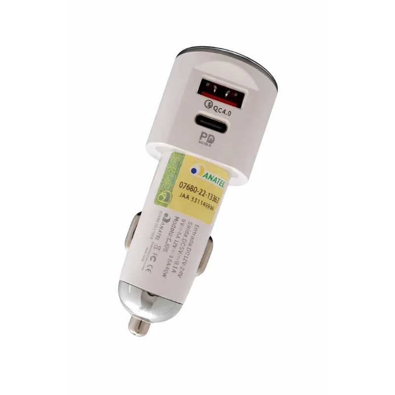Imagem 1 de 5 do produto Adaptador Carregador Veicular Turbo Tipo C Usb 60w Modelo Cj06-4 Cor Branco