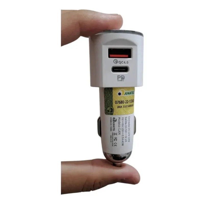 Imagem 2 de 5 do produto Adaptador Carregador Veicular Turbo Tipo C Usb 60w Modelo Cj06-4 Cor Branco