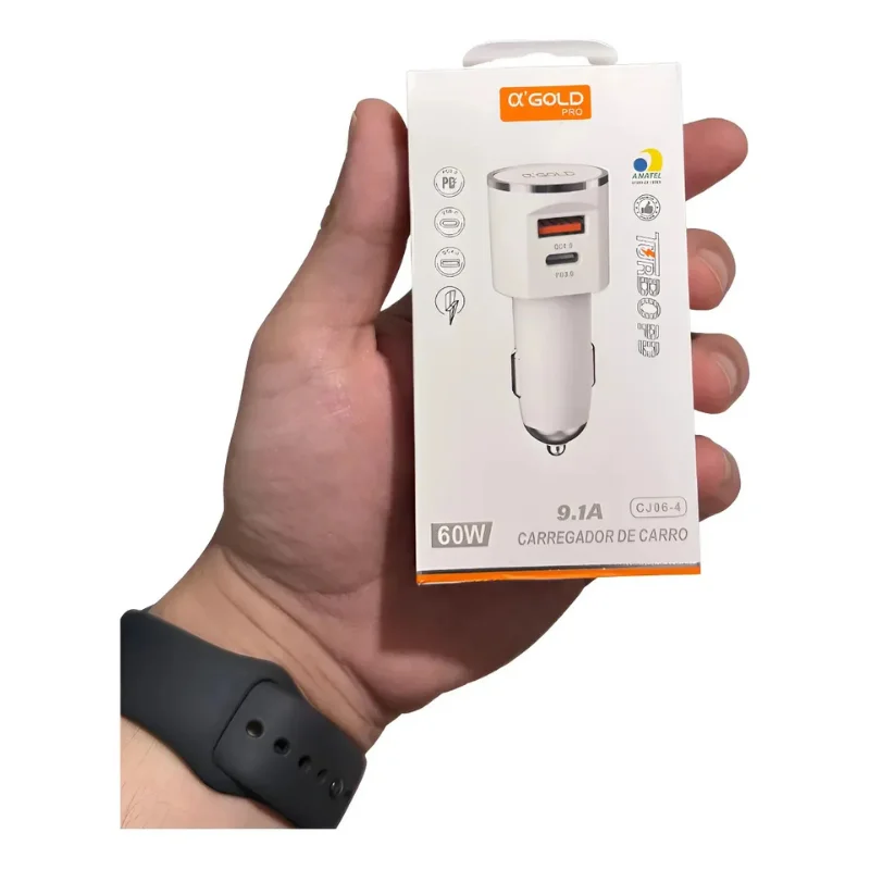 Imagem 4 de 5 do produto Adaptador Carregador Veicular Turbo Tipo C Usb 60w Modelo Cj06-4 Cor Branco