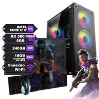 "PC Gamer Completo Intel i7 4Th, 16GB RAM, RX 580 8GB, SSD 240GB, Wi-Fi, Fonte 600W, Windows 10 + Monitor 20"" + Kit Gamer"
