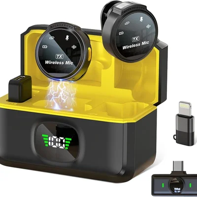 Microfone De Lapela Sem Fio Profissional Com Base De Carregamento, Display LED, Para Iphone/android Dispositivos Com Lightning/usb-c，para Vídeo