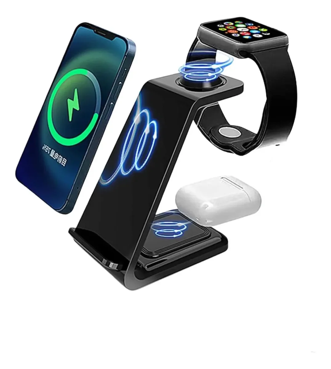 Carregador Indução Rápido Inova 3 em 1 para iPhone Apple Watch Preto