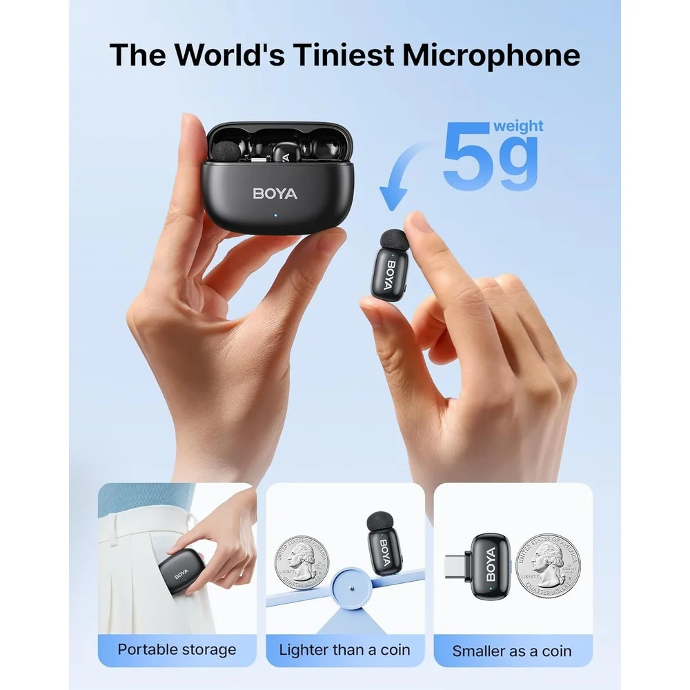 Imagem 5 de 5 do produto Microfone Lapela Sem Fio Boya Mini 2 Usb-c/ios Ia-anc Preto