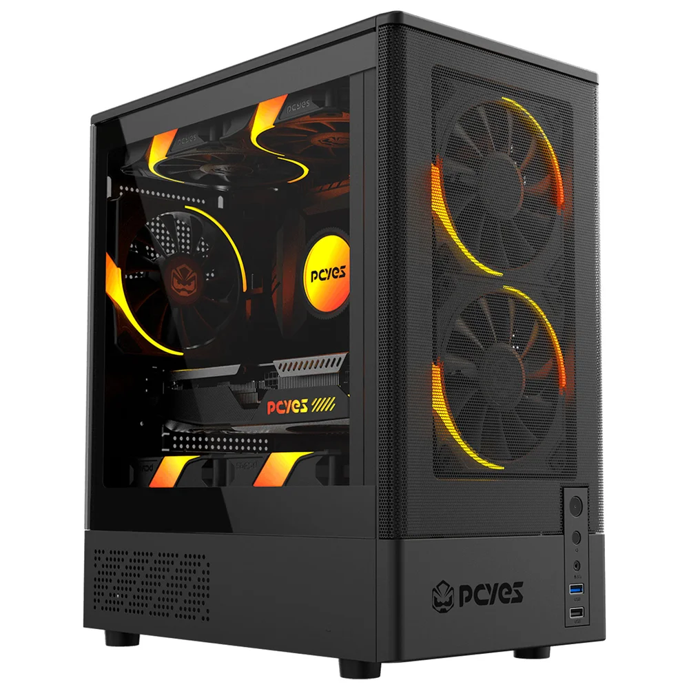 Gabinete Gamer PCyes Kauri Black Vulcan, Lateral Em Vidro Temperado, Usb 3.0,  Micro Atx, Preto - Gkribv