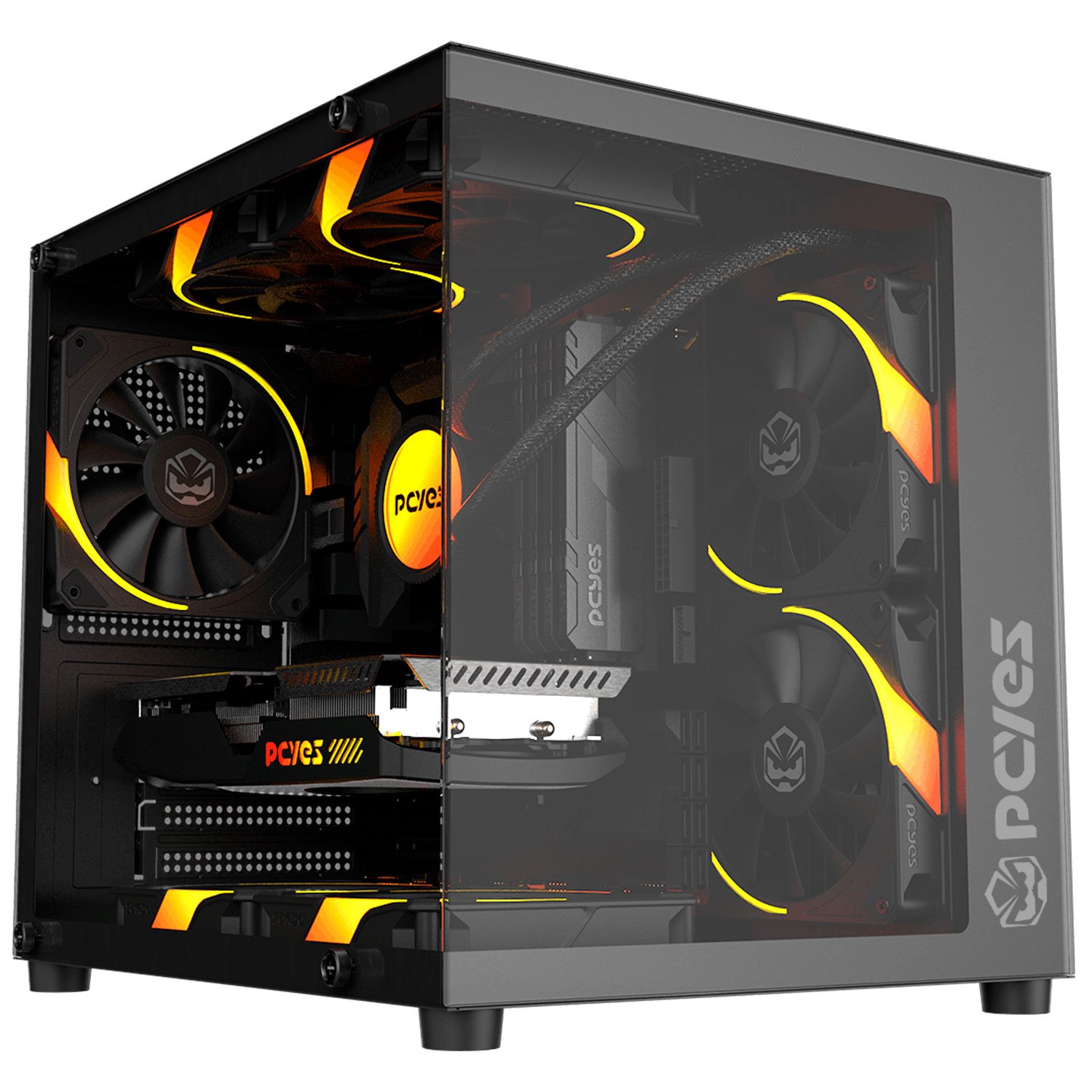 Gabinete Gamer Aquário PCyes Forcefield Mini Black Vulcan, Frontal E Lateral Em Vidro Temperado, Usb 3.0, Micro Atx, Preto - Gffmnbv