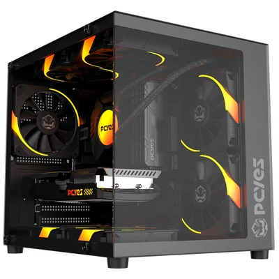Gabinete Gamer Aquário PCyes Forcefield Mini Black Vulcan, Frontal E Lateral Em Vidro Temperado, Usb 3.0, Micro Atx, Preto - Gffmnbv