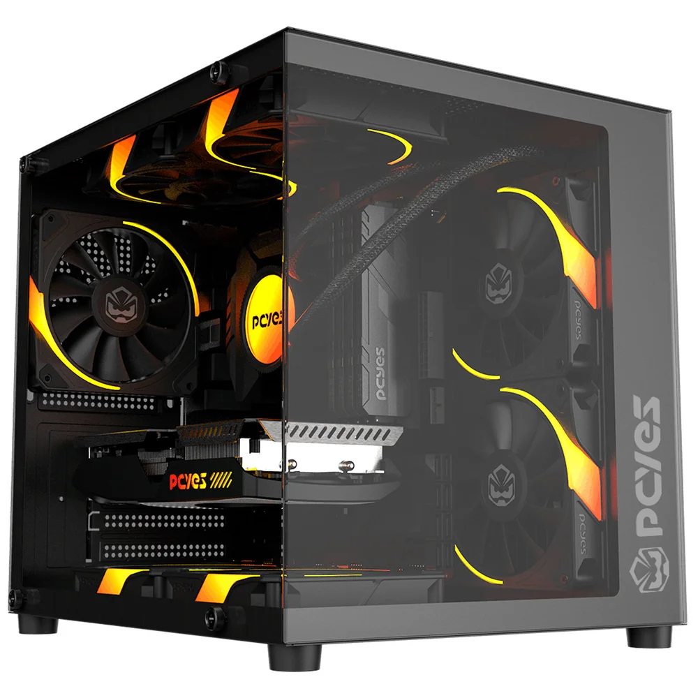 Gabinete Gamer Aquário PCyes Forcefield Mini Black Vulcan, Frontal E Lateral Em Vidro Temperado, Usb 3.0, Micro Atx, Preto - Gffmnbv