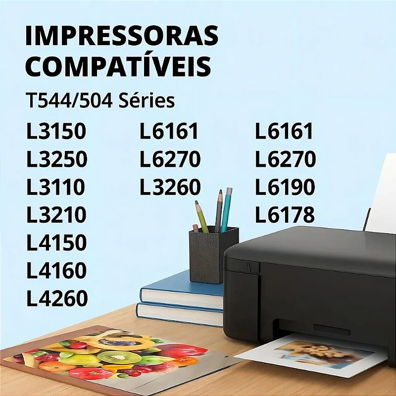 Kit 5 Tintas Corante X-full Compatível Epson T504 | T544 | L3250 | L3150 | L3110 | L3210 | 504 | 544