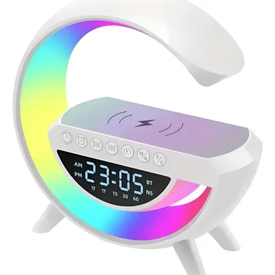 Luminária Speaker Bluetooth Com Som Smart Carregador Indução Branco