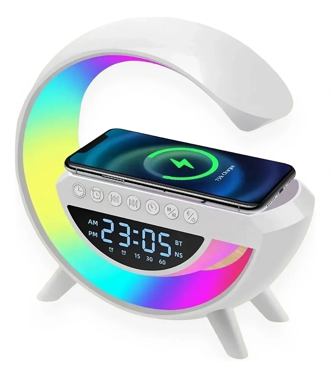 Luminária G Speaker RGB Bluetooth Carregador Indução Relógio Cor Da Estrutura Branco
