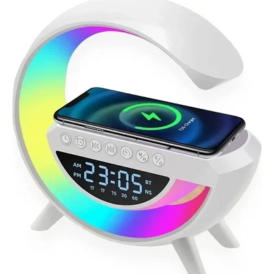 Luminária G Speaker RGB Bluetooth Carregador Indução Relógio Cor Da Estrutura Branco