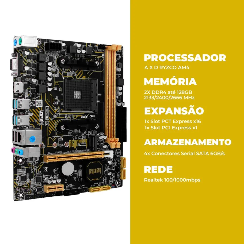Placa Mãe Am4 Ddr4 M.2 Nvme PCi-e X16 Sata 6gb/s Para Desempenho Jogos E Aplicações Profissionais 6