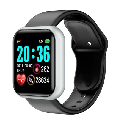 Smartwatch Sport D20 Cinza e Preto com Tela Touch, Controle de Música e Notificações para iOS e Android
