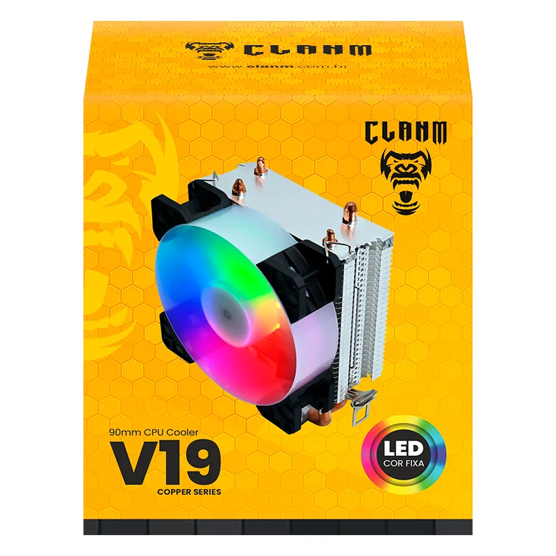 Cpu Cooler Clanm V19 4 Pinos Pwm – Suporta 95w, LED Fixo, 800-2100rpm, Intel E Amd 5