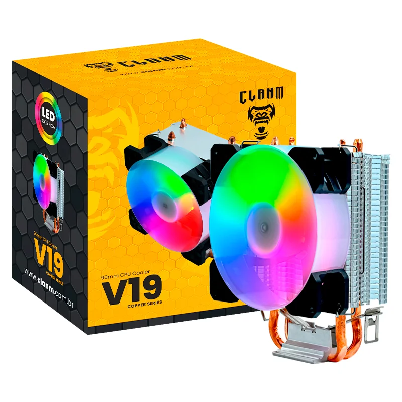 Cpu Cooler Clanm V19 4 Pinos Pwm – Suporta 95w, LED Fixo, 800-2100rpm, Intel E Amd 6