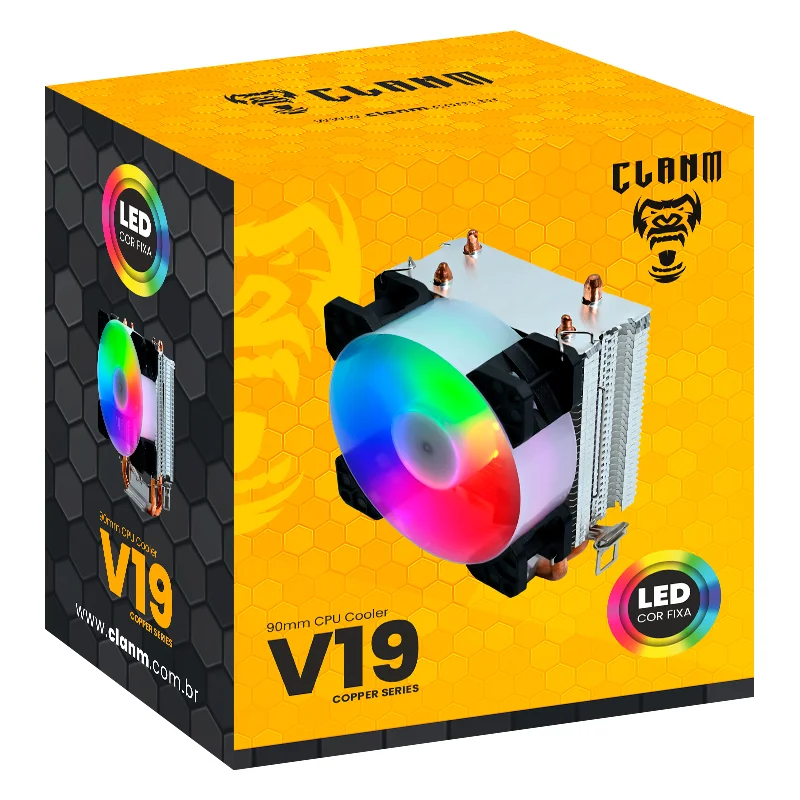 Cpu Cooler Clanm V19 4 Pinos Pwm – Suporta 95w, LED Fixo, 800-2100rpm, Intel E Amd 8