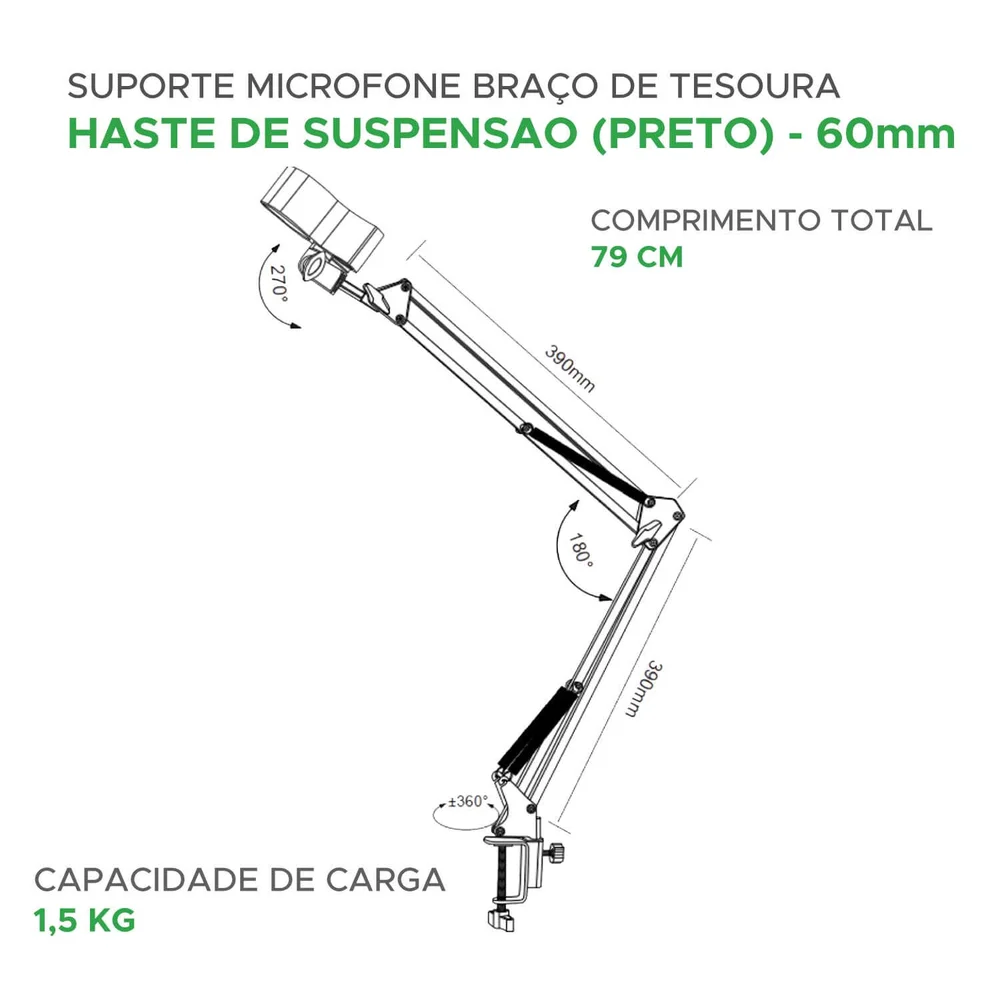 Imagem 2 de 5 do produto Suporte Mesa Articulado Para Microfone Braço Tesoura 60mm