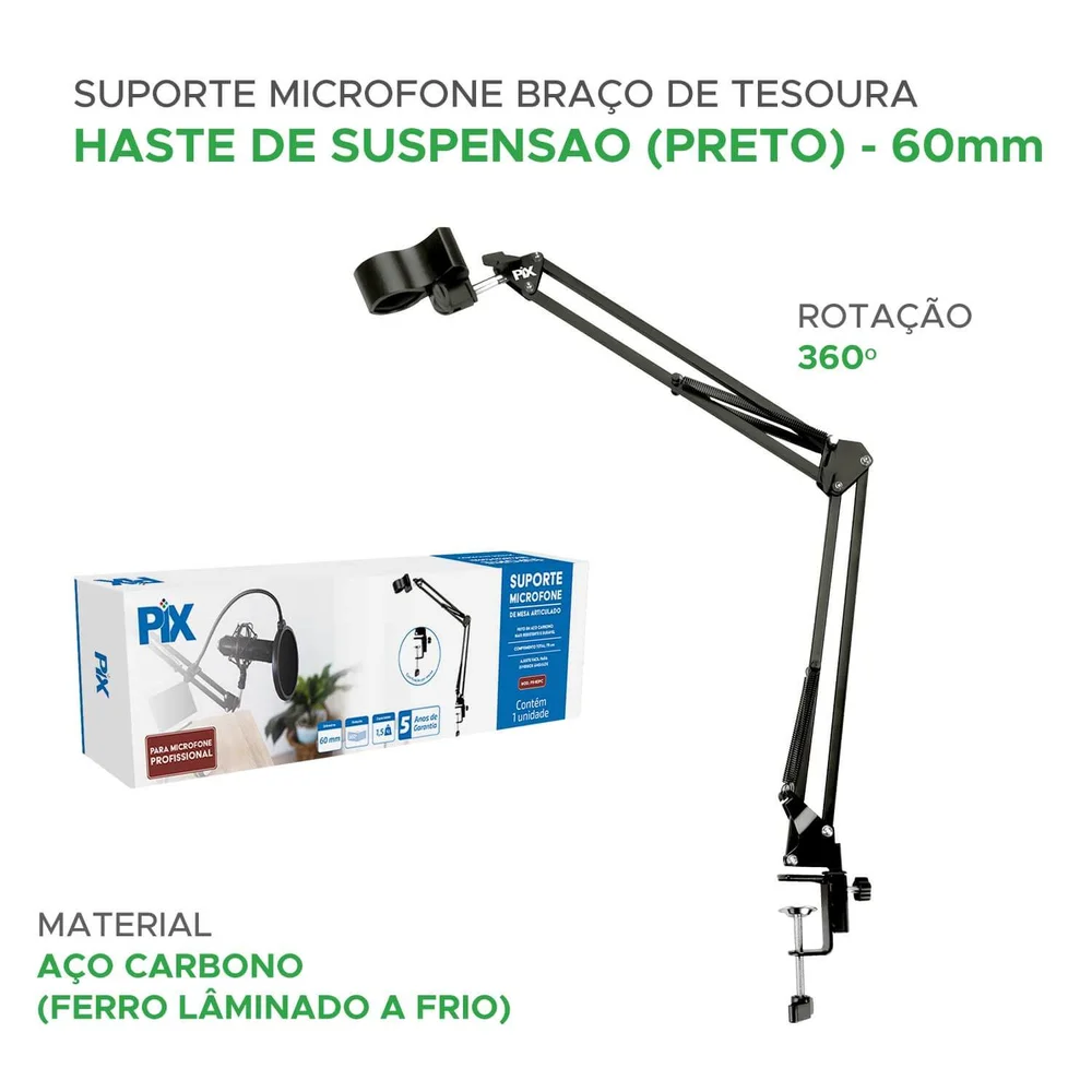 Imagem 4 de 5 do produto Suporte Mesa Articulado Para Microfone Braço Tesoura 60mm
