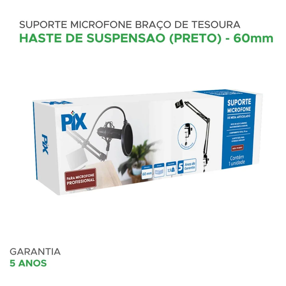 Imagem 5 de 5 do produto Suporte Mesa Articulado Para Microfone Braço Tesoura 60mm