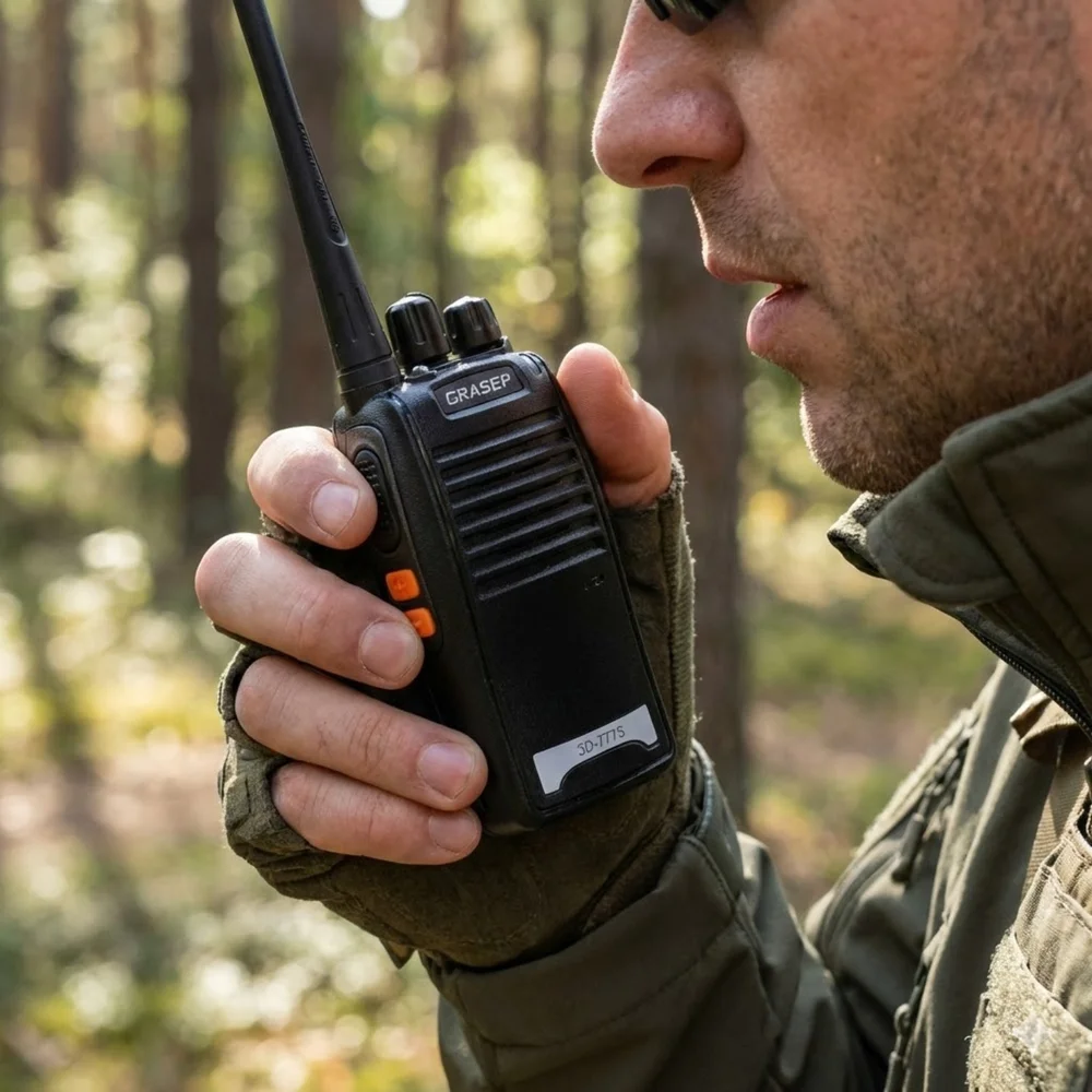 Imagem 4 de 5 do produto Radio Comunicador Walkie-Talkie Portátil 16 Canais 5W Bateria 1800mAh Alcance de 4km com Fone de Ouvido Comercio