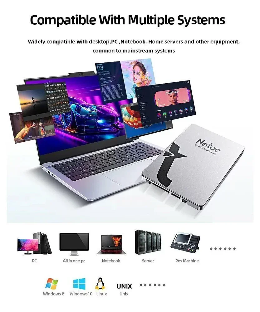 Imagem 5 de 5 do produto SSD Netac 256GB SATA III Leitura 560 MB/s Gravação 520 MB/s 3D Nand - Prata