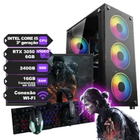 "PC Gamer Completo Core i5 3th, RTX 3050 6gb, SSD 240GB, 16gb, Wi-fi, Fonte 600w E Monitor De 20"""
